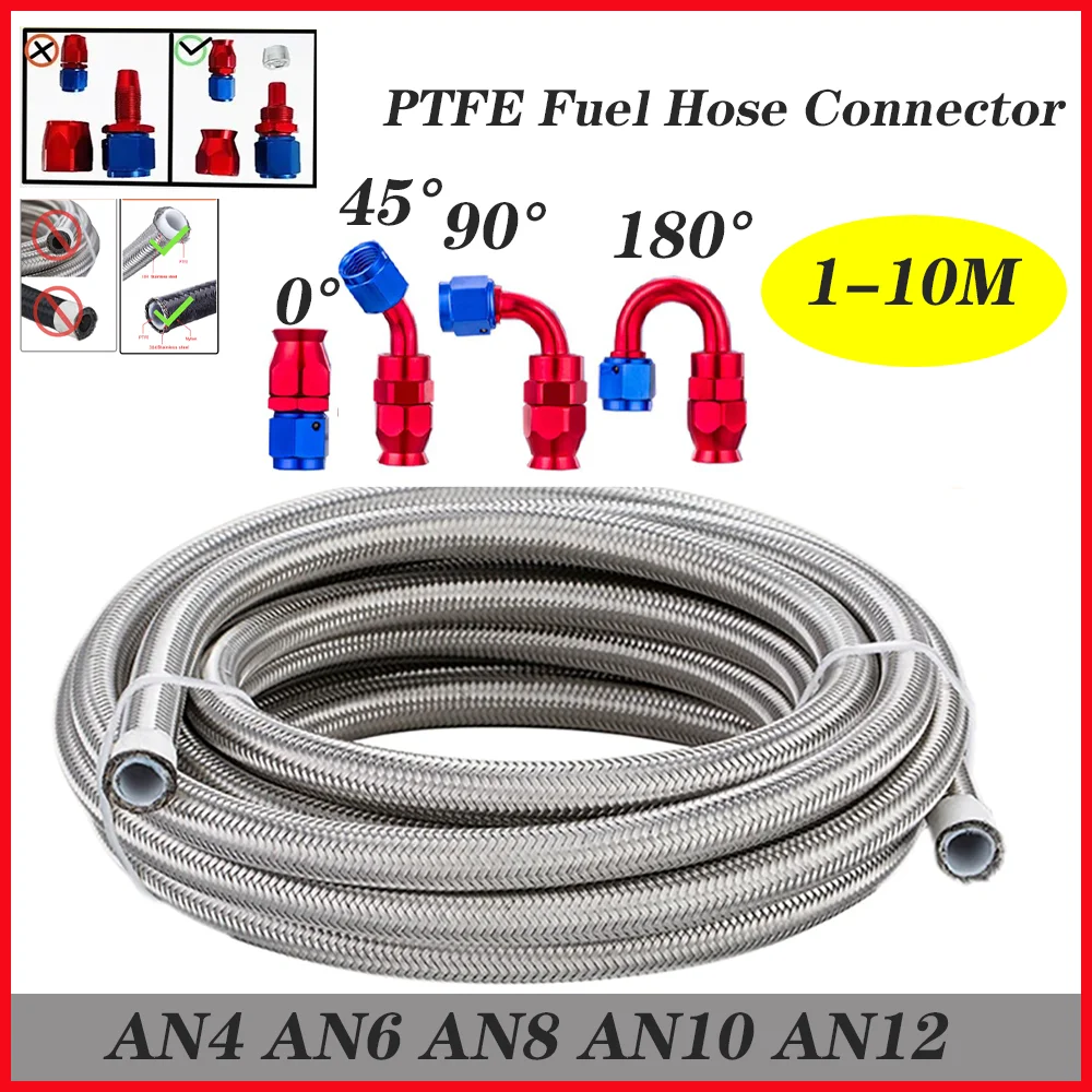 

1-10M AN4 AN6 AN8 AN10 AN12 E85 Tube Stainless Steel Braided PTFE Silvery Fuel Line Fitting Kit 4pcs Red BlueSwivel Hose Ends