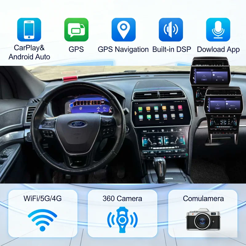 

Для Ford Explorer 2011-2019: Беспроводной мультимедийный видеоплеер Carplay, Android Auto, GPS-навигация, радио, Android 4G, экран с AC-функциями