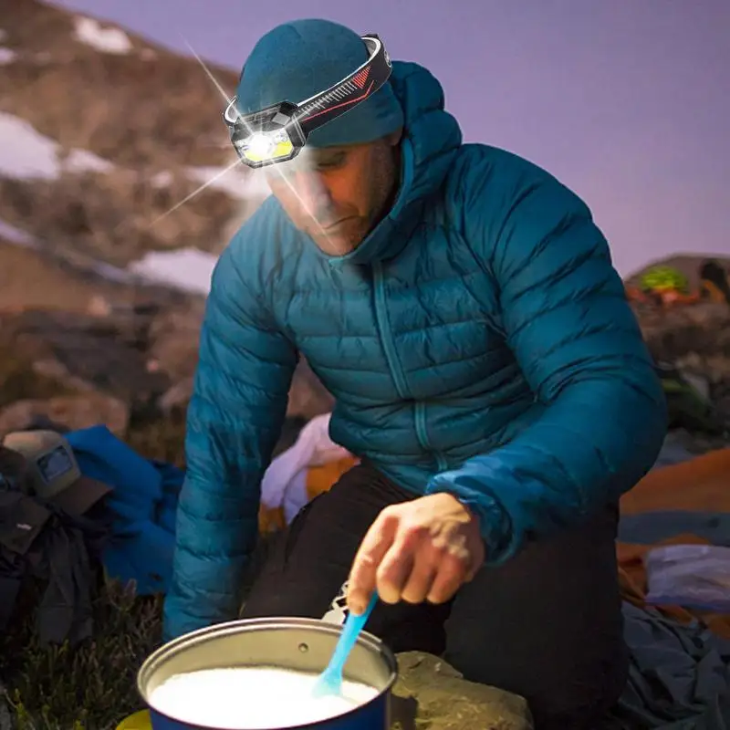 Lampe frontale LED aste avec détecteur de mouvement lumineux multifonctionnel, lumière de sauna, lampe de course de camping, 6 modes