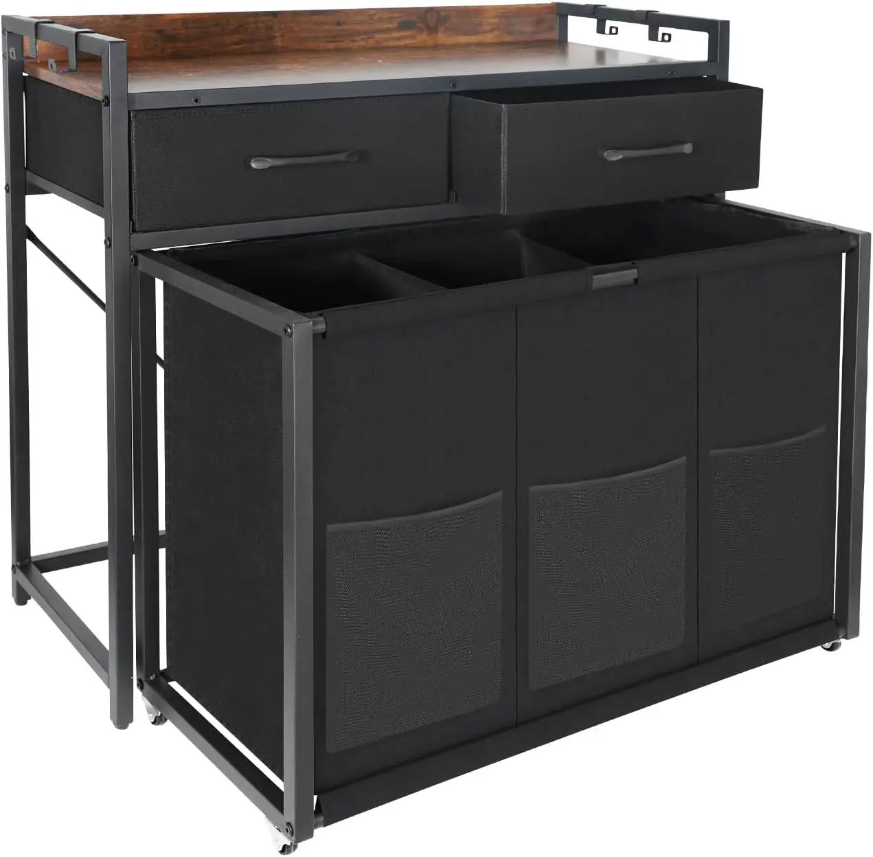 

Сортувальник для белья на колесиках, корзина для белья, 3 секции с полкой — емкость 3 × 10,5 галлона (120 л), корзина для белья