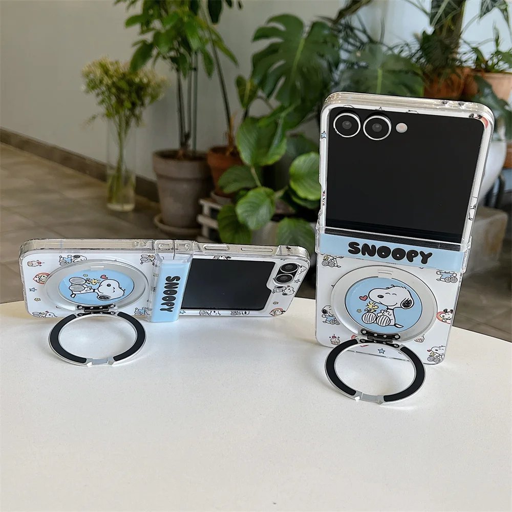 Urocze etui na telefon z kreskówkowym Snoopy dla Samsung Galaxy Z Flip 7 6 Z Flip 7 6 5 4 flip 6 7FE z obrotową podstawką i łańcuszkiem, obudowa Capa — zdjęcie produktu 4