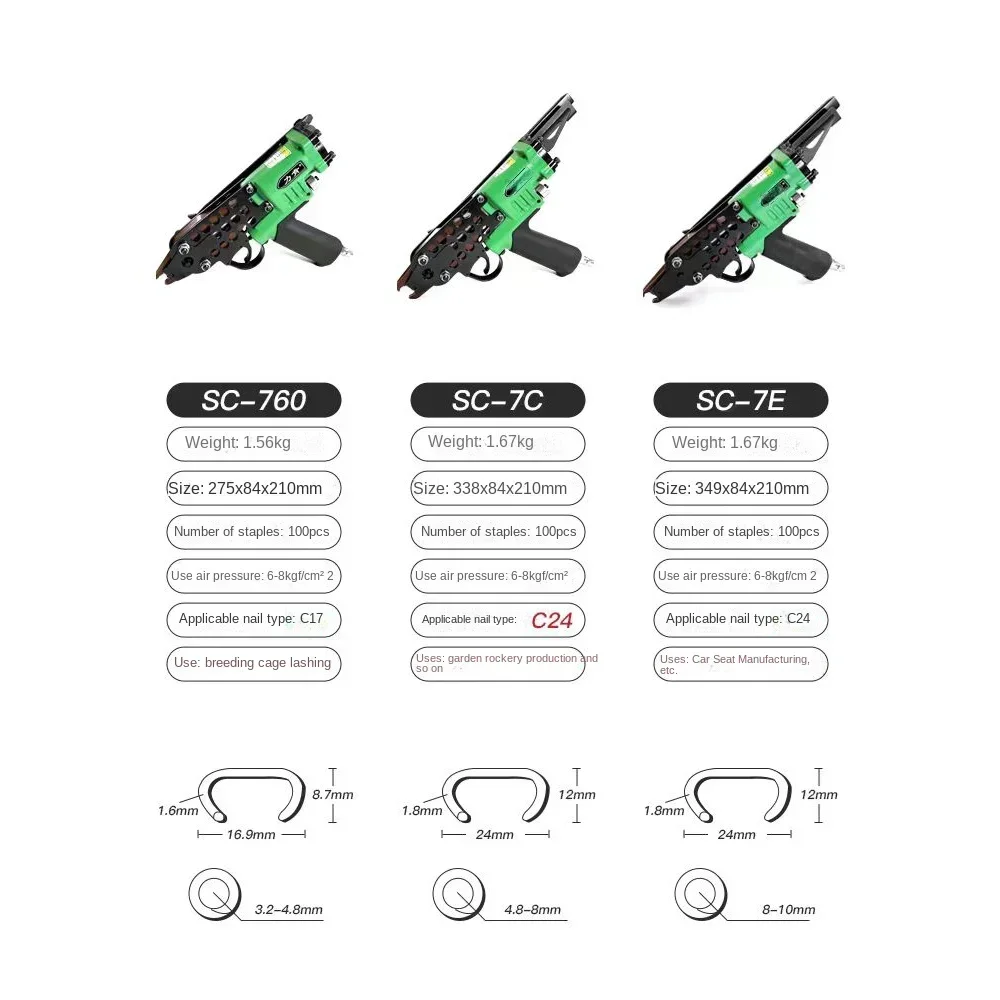 

SC-760 All-Purpose Pneumatic C Ring Plier Wire Clip Fastening for Fence Car Seat Basic Industrial Hog Ring Nailer