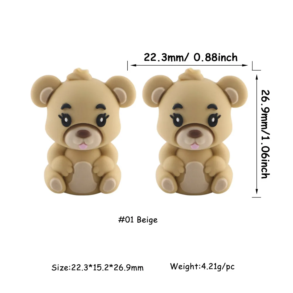 8 stks/partij 3D Model Cartoon Teddybeer Geit Dier Siliconen Kralen Voor Sieraden Maken DIY Armband Sleutelhanger Beadable Pen Accessorie