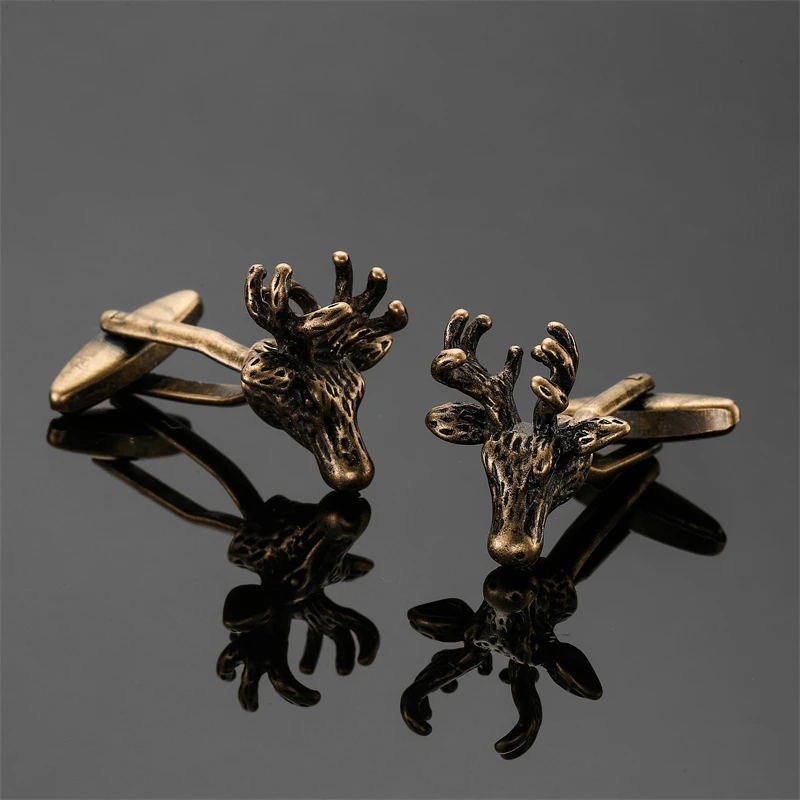DY High quality brass material back to ancient design deer head Cufflinks Men\'s French shirt Cufflink wholesale Jewelry