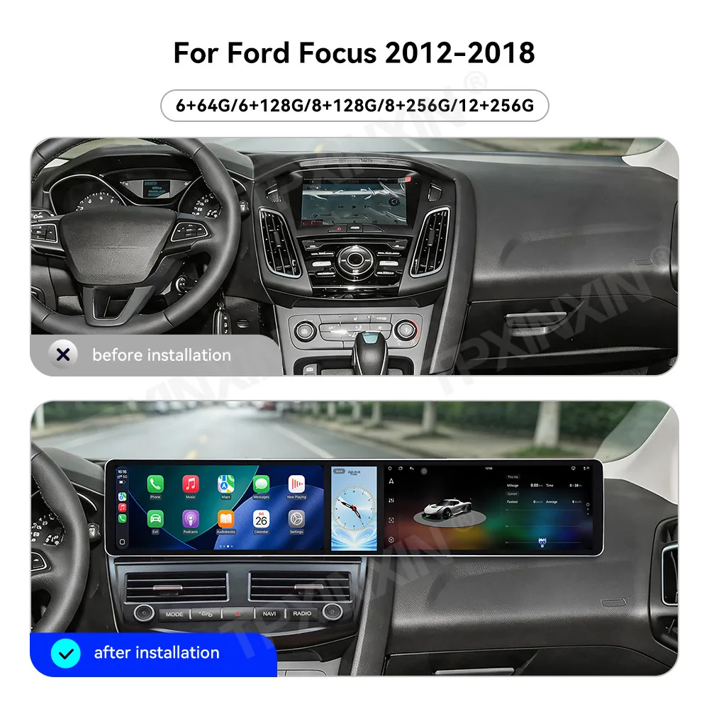 12.3+12.3 Inch Screen Car Radio For Ford Focus 2012-2018 Android Auto GPS Navigation Multimedia Video Stereo Receiver Head Unit