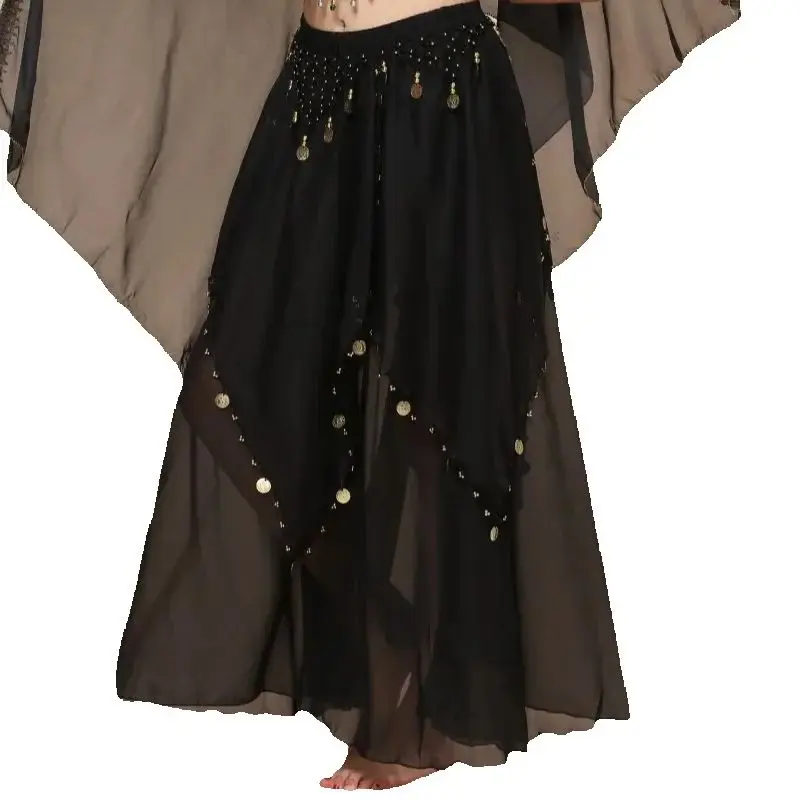 الرقص الشرقي عملة تنورة الشيفون سوينغ تنورة أداء الرقص الهندي فستان مرحلة الأداء دعوى مطرزة ممارسة تنورة 2025