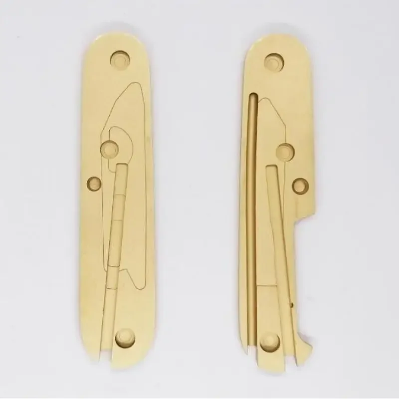 1Pair Brass Knife Handle Scales  with Tweezers Toothpick Ball Point Pen Slot for 91 mm Victorinox Swiss Army Knives