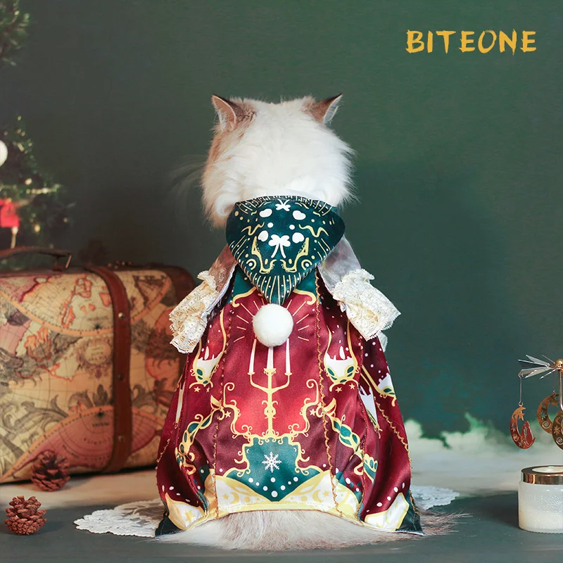 

BITEONE Cat LOLITA Clothes Christmas Pets Cosplay Winter Candlelight Ragdoll Cloak Limited Gift Cats Claus Cloth