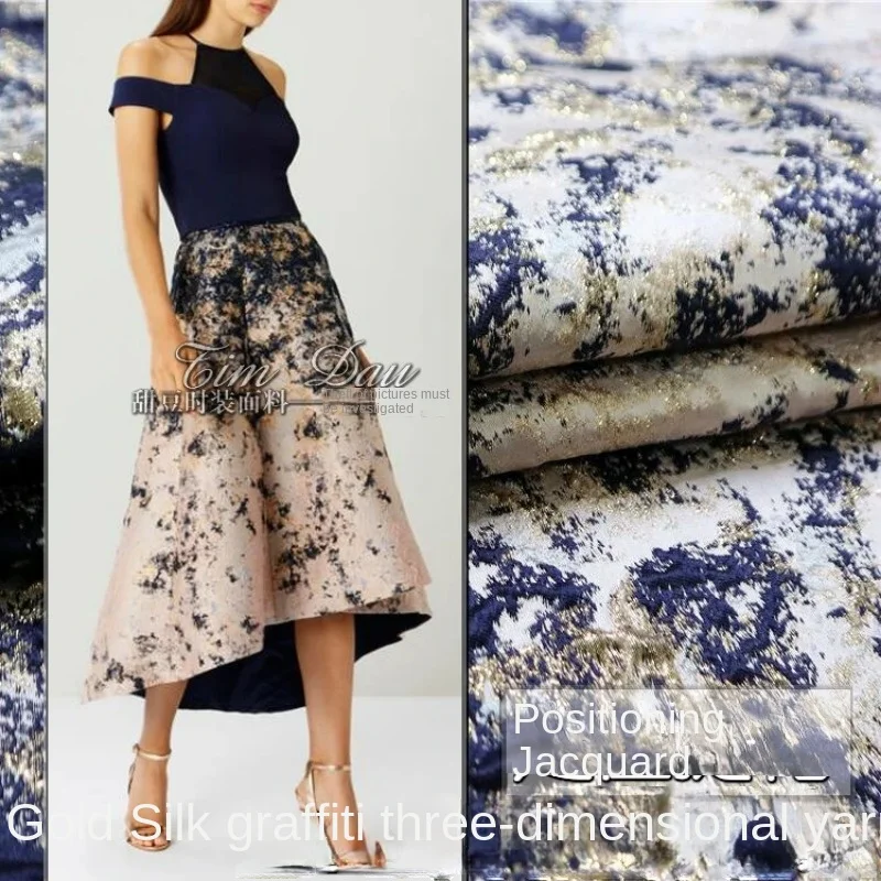 Three-dimensional Gold Jacquard Fabric Graffiti Dress Sub-jacket Garment Color-dyed Fabric Fashion Gold Jacquard Fabric