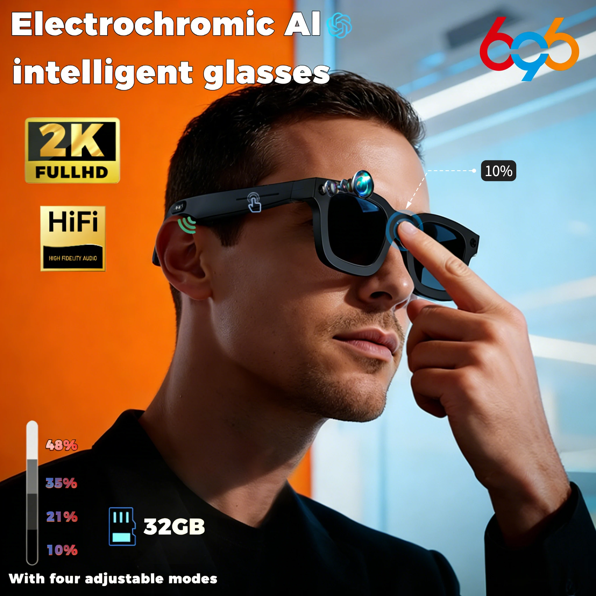 

AI Smart Glasses Change Color Real-time Translation Eyewear Bluetooth Call Sunglasses Men Women 800W Camera Video Music Playe