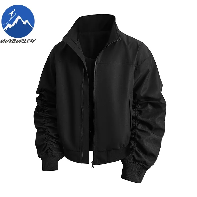 

Maxbarley Mens Stand Collar Bomber Jacket Casual Loose Fit Baseball Coat Unisex Couple Flight Vintage Style Fashion Outerwear