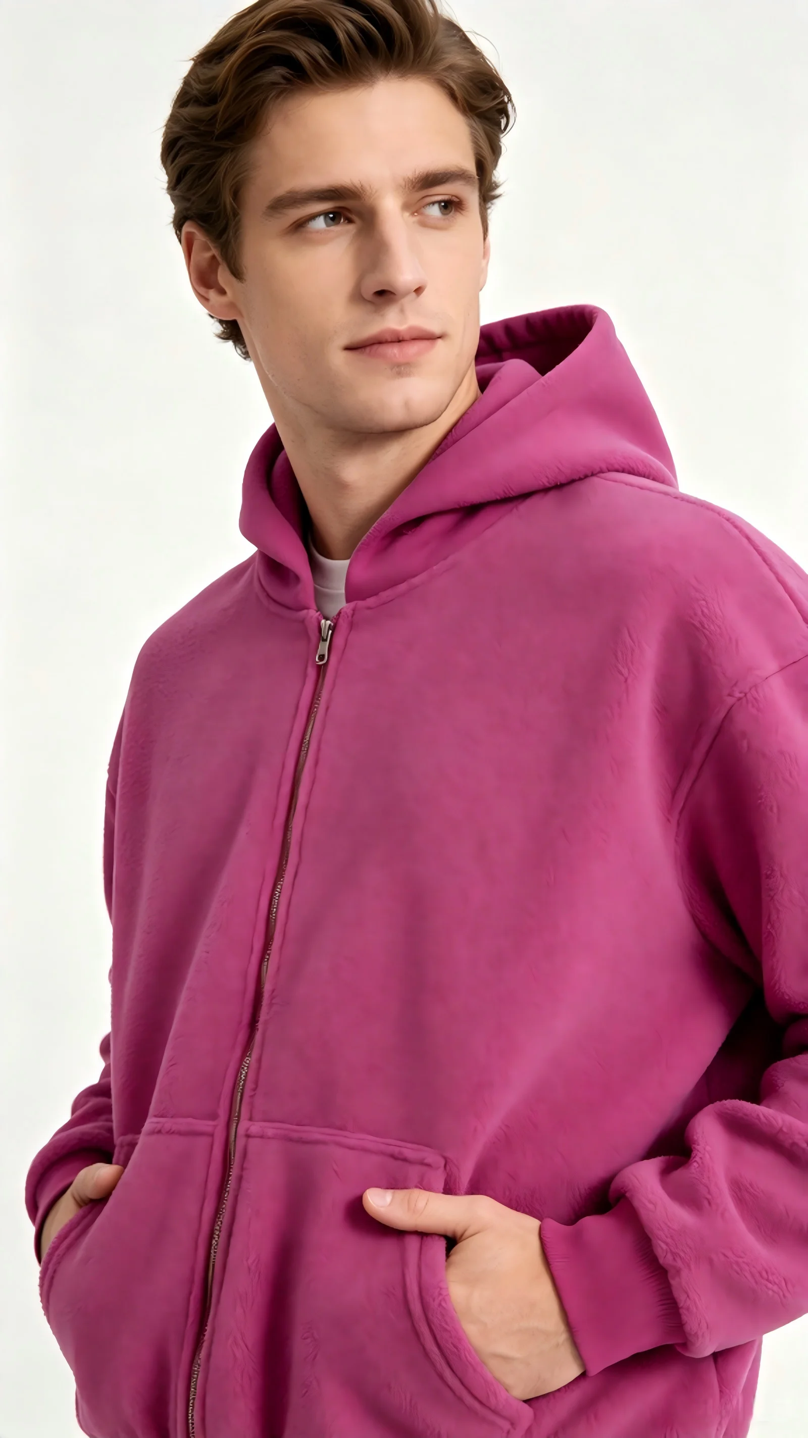 Hot Pink Y2K Unisex Fleece Zip Up Hoodie Oversized Warm Hooded Jacket Casual Streetwear Fall Winter Long Sleeve Sweatshirt with
