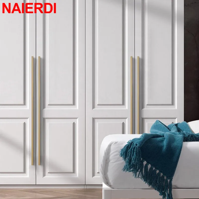 NAIERDI T Bar Long Cabinet Handles Black Gold Aluminum Alloy Kitchen Cupboard Pulls Furniture Handle Drawer Knobs Hardware