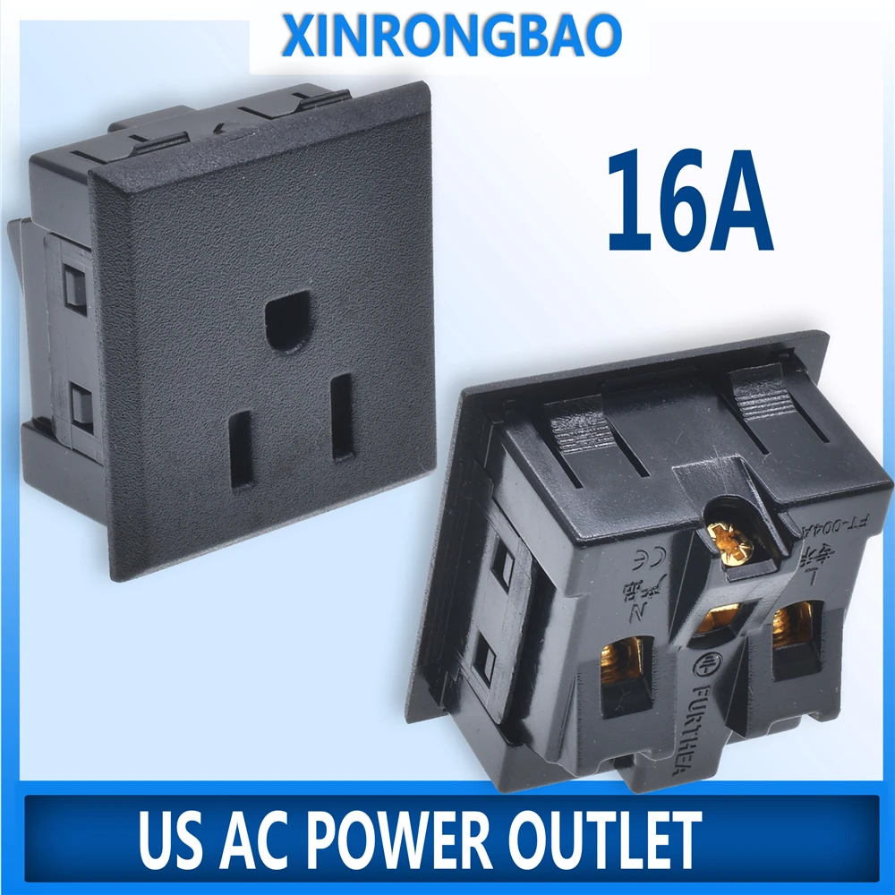 Chassis Female 3PIN AC US Nema 5-15R Inline Socket Plug Adapter Industrial Power Connector Power Supply Output Outlet 16A250V AC