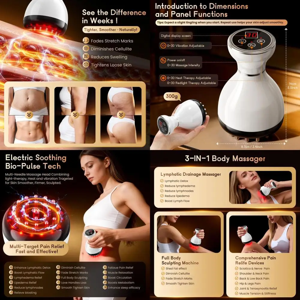 

Microcurrent Cellulite Massager: Reduces Stretch Marks, Sculpts Body with Red Light, Heat, and Vibration