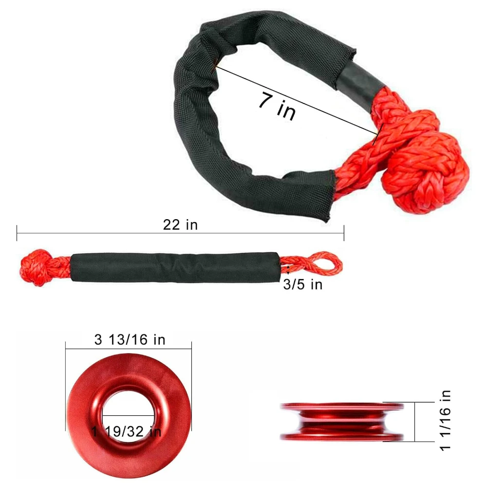 41000ポンド対応 ウインチ用リカバリーリング ヘビーデューティー合成ロープ ソフトシャックル オフロードトラック SUV ATV UTV 4x4車両リカバリー用