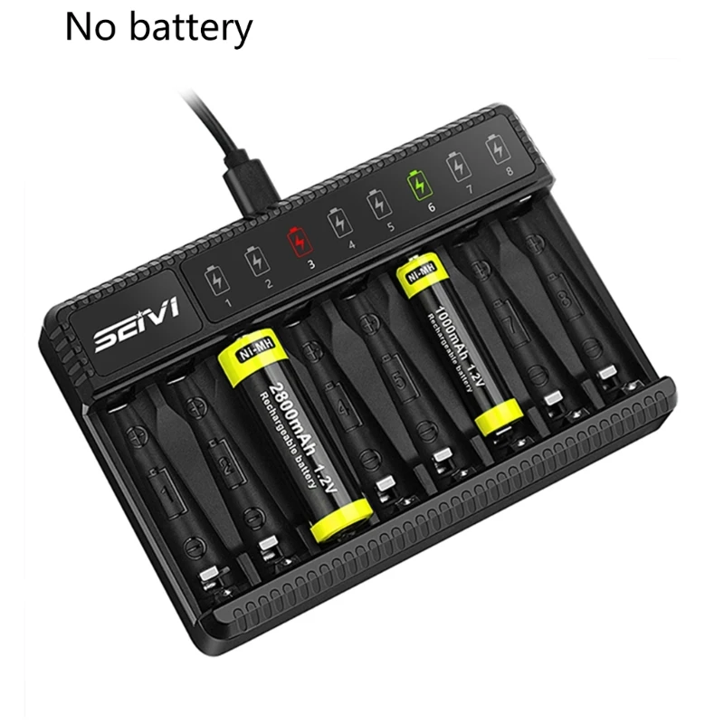 8 Bay AA AAA Battery Charger with LCD Display for NiMH NiCD AA AAA Rechargeable Batteries USB C Charging Independent