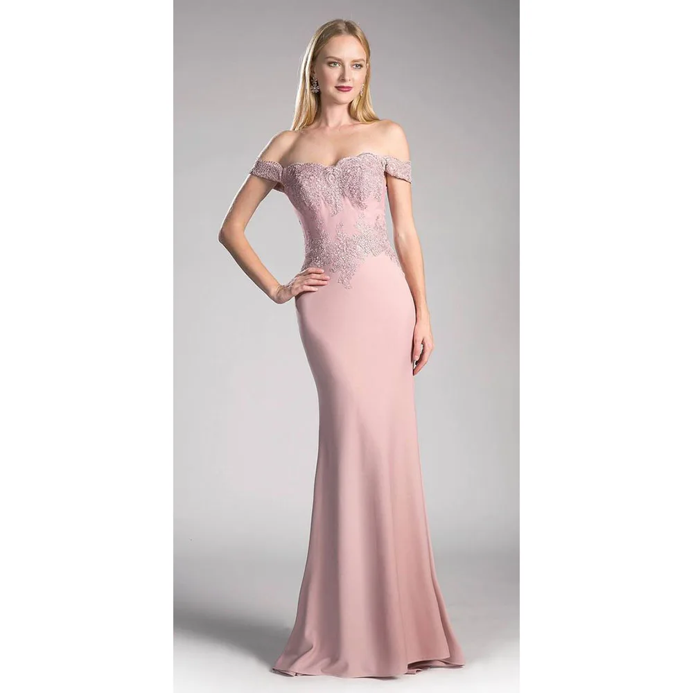 Pretty Pink Evening Party Dresses Sweetheart Off the Shoulder Sleeves Floor Length Trumpet Fancy Lace Women Prom Banquet Gowns