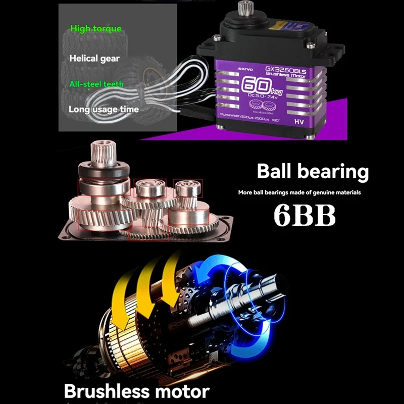 

60KG PWM Digital Servo High Torque Steel Gear Servo Brushless Motor IP68 Waterproof with Metal Servo Arm for Robot Cars-VVBC