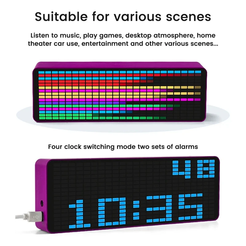 LED Music Spectrum Display RGB Light Colorful Spectrum Pickup Atmosphere Lamp Voice Control Level Indicator