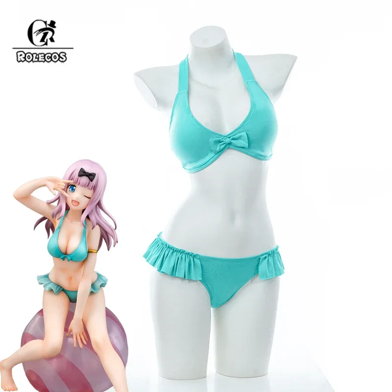 Rolecos kaguysama: love is war Chika Fujiwara cosplay costume Chika Fujiwara swimsuit green sexy women swimwear