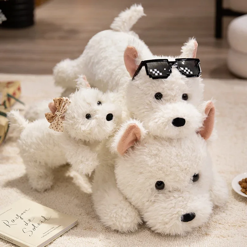 Fluffy West Highland Dog White Terrier Peluche Morbido cucciolo di peluche Farcito Realistico Animale Bambola Cuscino Regali di compleanno per bambini