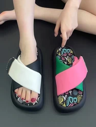 Low Shoes Woman's Slippers Platform Slides Shale Female Beach 2024 Flat Sabot Rubber PU House Slippers Platform Flat Shoes Femal