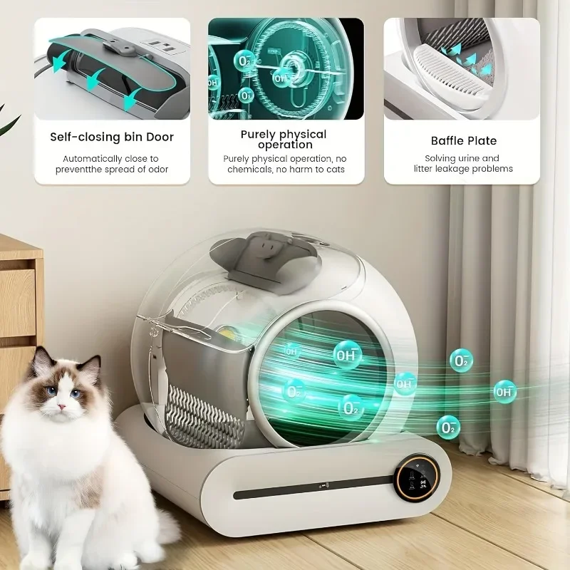 Large Capacity Automatic Cat Quiet Deodorization Litter Tray with APP Control, Automatic Cleaning and Garbage Collection