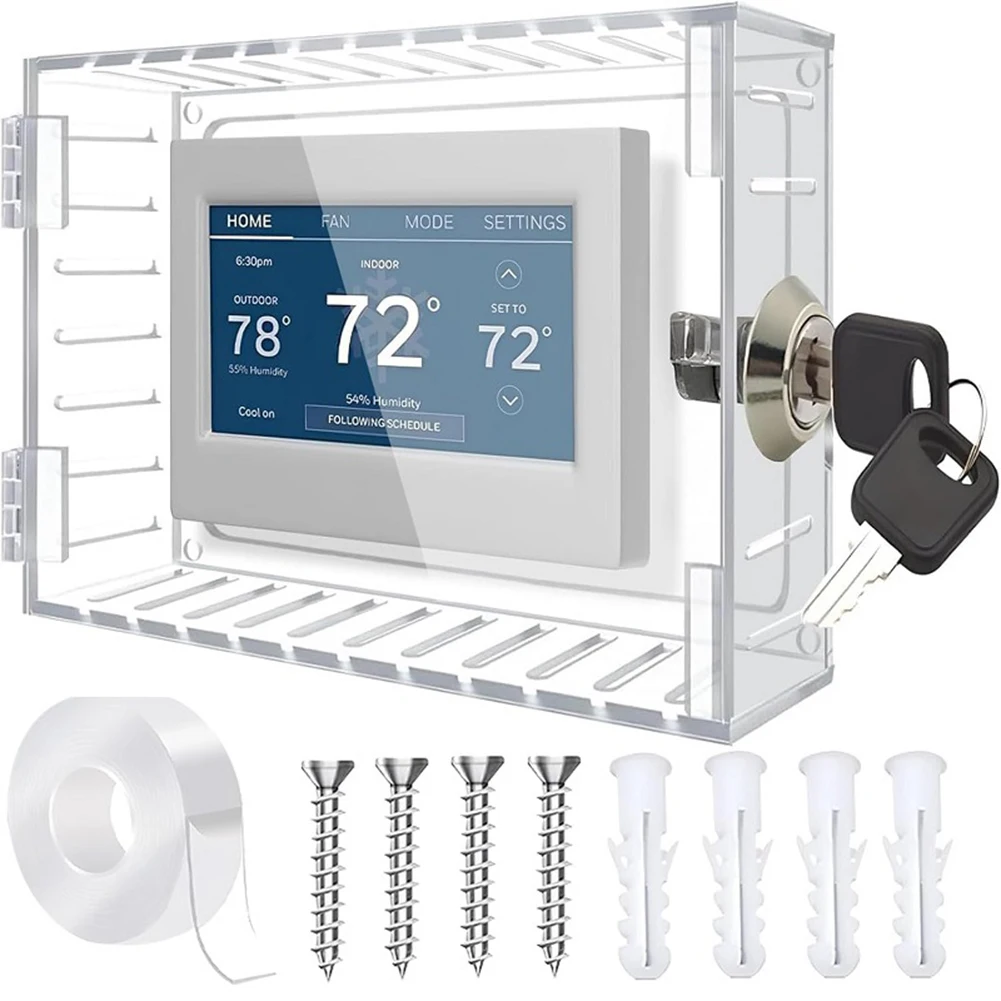 

Transparent Thermostat Lock Box Cover with Key for Air Conditioners Protects Settings from Unauthorized Access