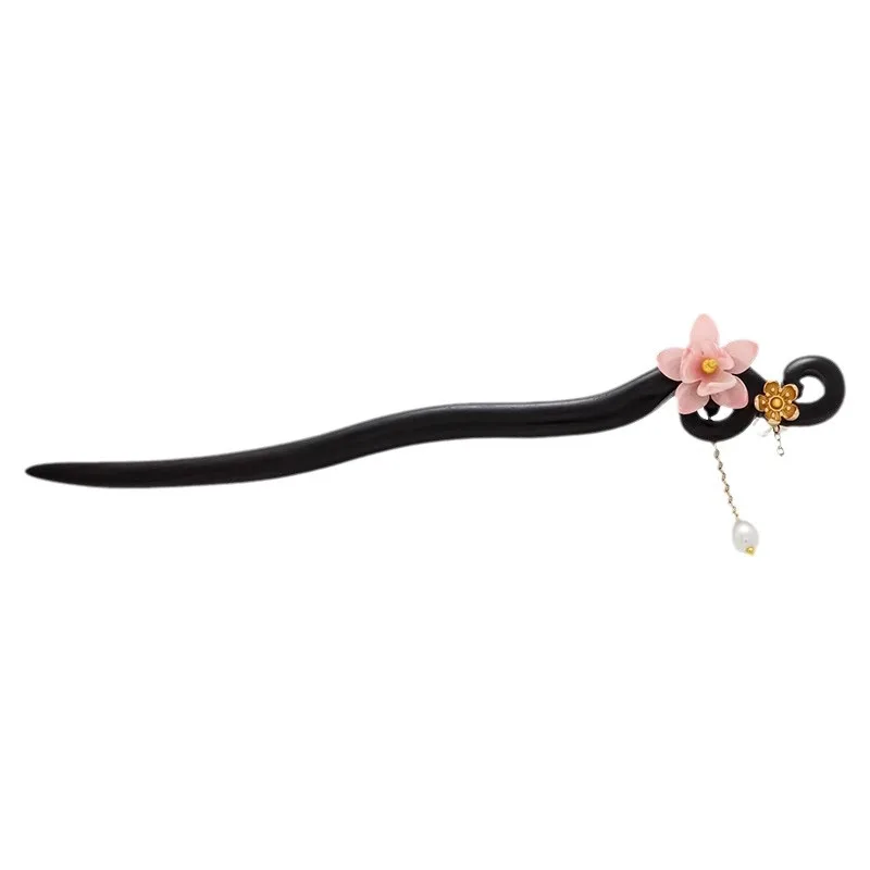 Sweet Romantic Style Cherry Blossom Ladies Wooden Hairpin High-end Ancient Style Tassel Cheongsam Hanfu Simple Hair Accessory