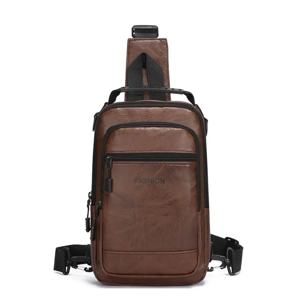 

PU Leather Men's Chest Bag Multiple pockets Solid Color Sling Shoulder Bag Adjustable Strap Multifunctional Male Crossbody Bag