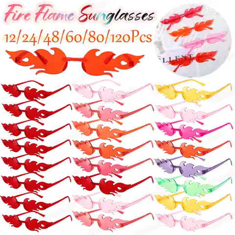 12-120Pcs Fire Flame Sunglasses Rimless Fire Sunglasses Candy Color Party Sunglasses Wedding Funny Sunglasses for Guest