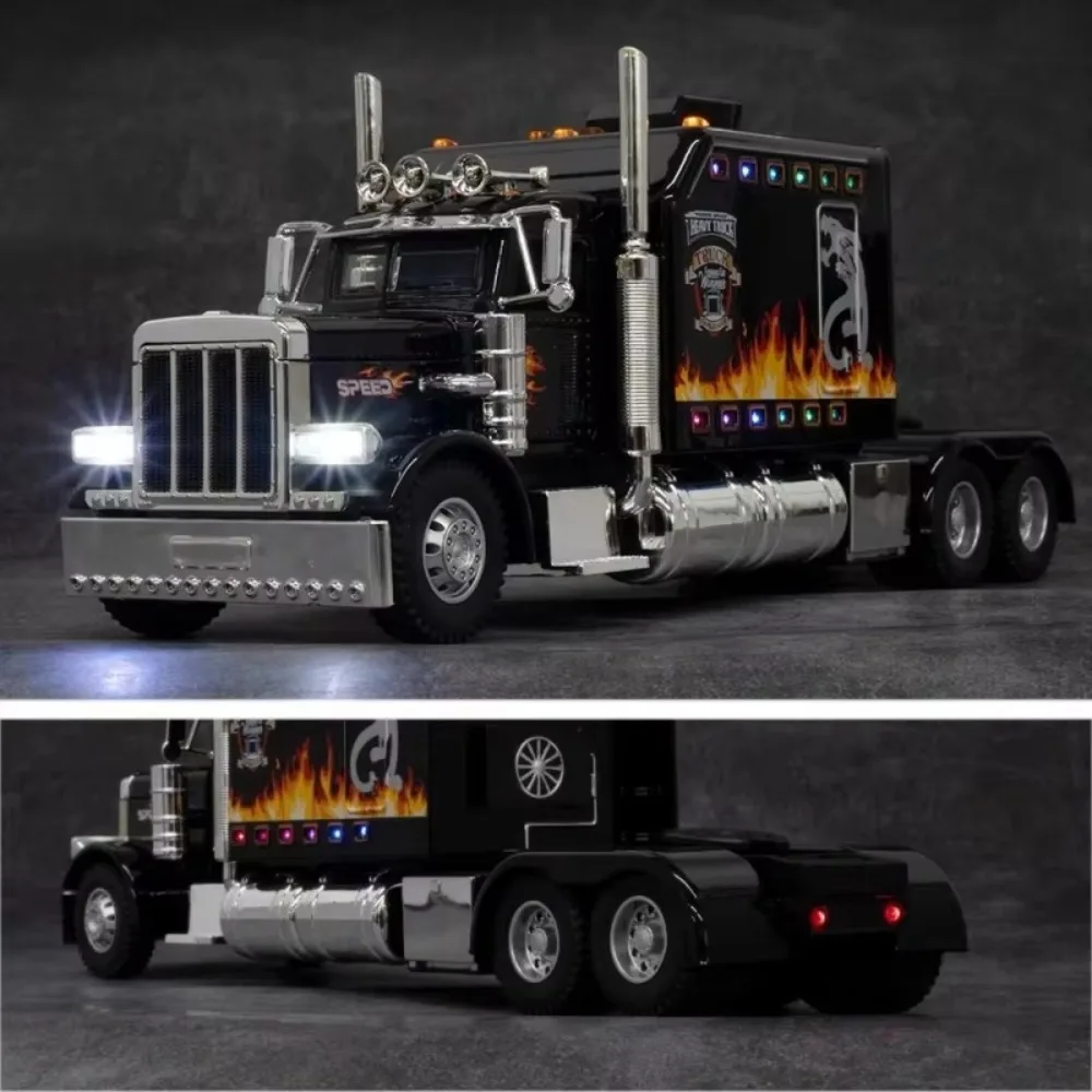 

1:24 American Truck Model Simulation Vehicles Gifts Heavy Truck Model Alloy Sound and Light