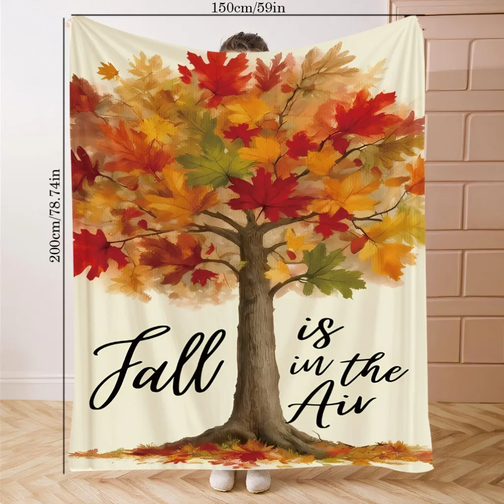 Decke mit Herbstmotiv – Tagesüberwurf aus Polyester-Flanell