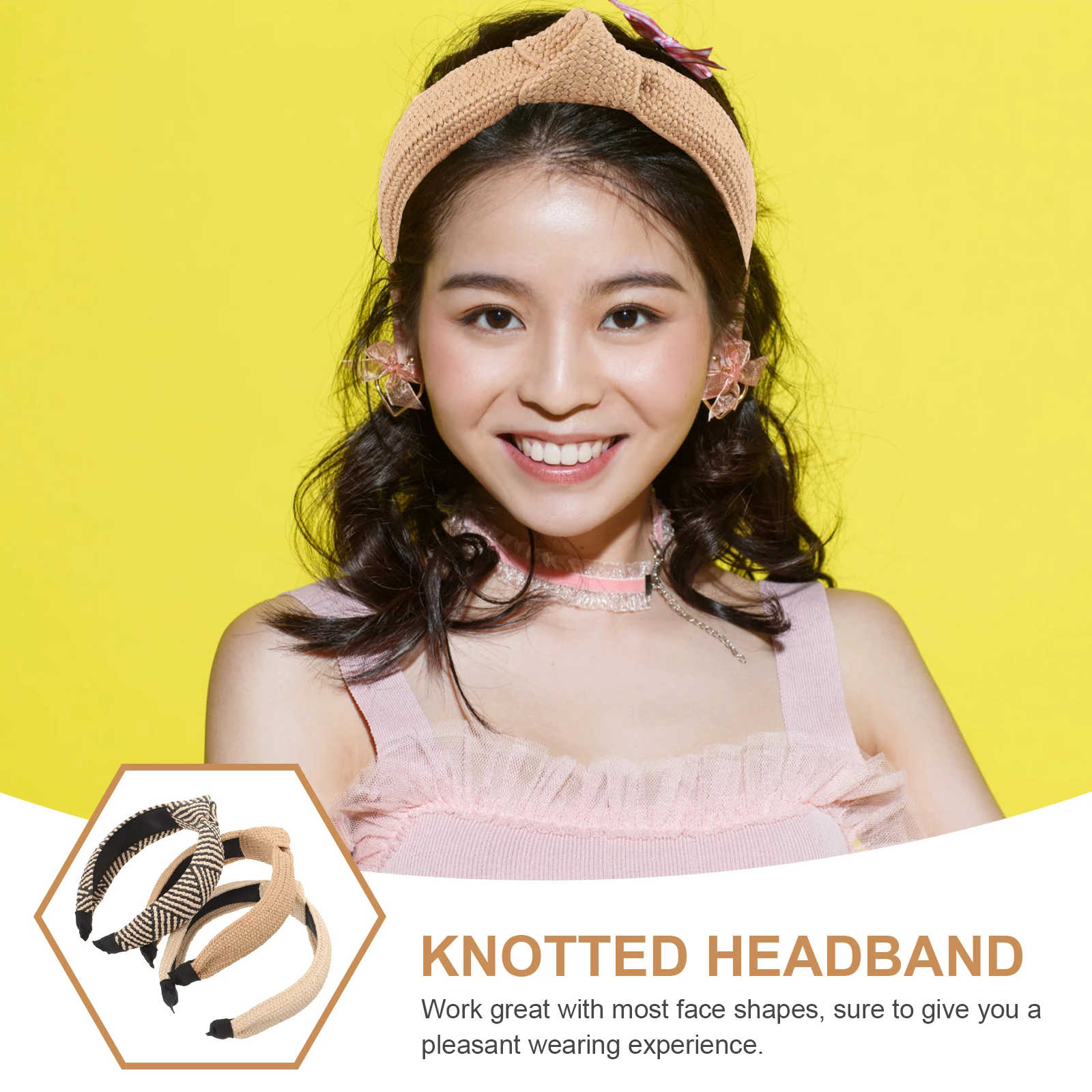 

3Pcs Woven Headb s Women Headdress Fabric Durable AssortedColor Lightweight Straw Knotted WideBrim Hair Accessories