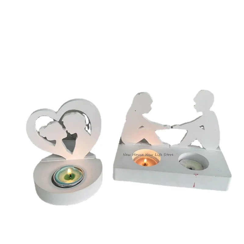 Valentine\'s Day Candle Holder Silicone Mold Couple Candlestick Mould DIY Aromatherapy Cement Gypsum Ornaments Decoration Mould