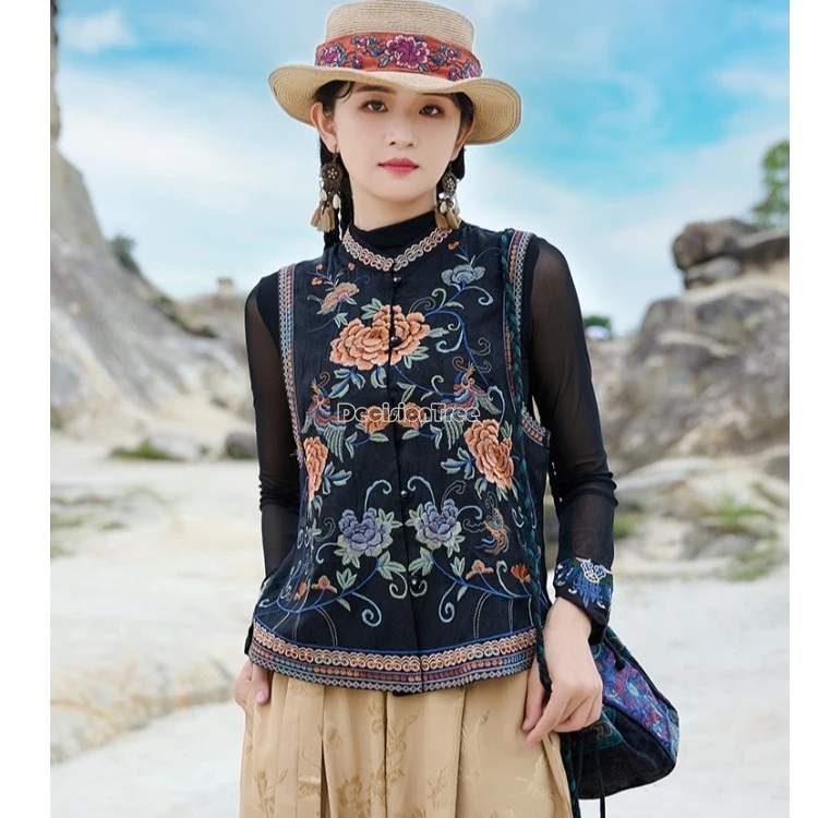 

2025 новый жаккардовый этнический жилет в китайском национальном стиле с вышивкой в стиле ретро, воротник-стойка без рукавов, женский свободный жилет Cheongsam t1