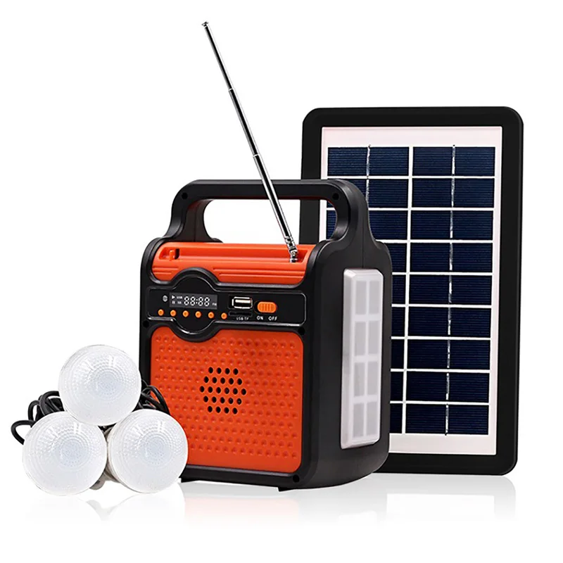 

Solar Light Solar Power Panel Generator Kit Home System 3 LED Bulb Highlight Energy Saving Light Solar Lighting with FM Radio