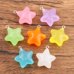 10Pcs 23X26mm 7 Color Colorful Five-pointe Charms Lnoctilucent Resin Cabochons Necklace Keychain Pendant DIY Making Accessories