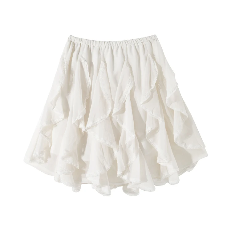Minifaldas negras Kawaii para mujer, faldas fruncidas japonesas Y2k para playa, ropa Vintage, faldas de gasa de encaje, ropa bonita, verano 2025