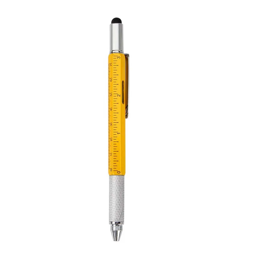 6in1 Multi-function Tool PenLevel Scale Metal Ballpoint Measure Technical Ruler Screwdriver Woodworking Hand Tools