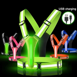 LED Running Vest USB Rechargeable Reflective Glowing Reflector Straps High Visibility Night Running Riding Clothing Elastic Band