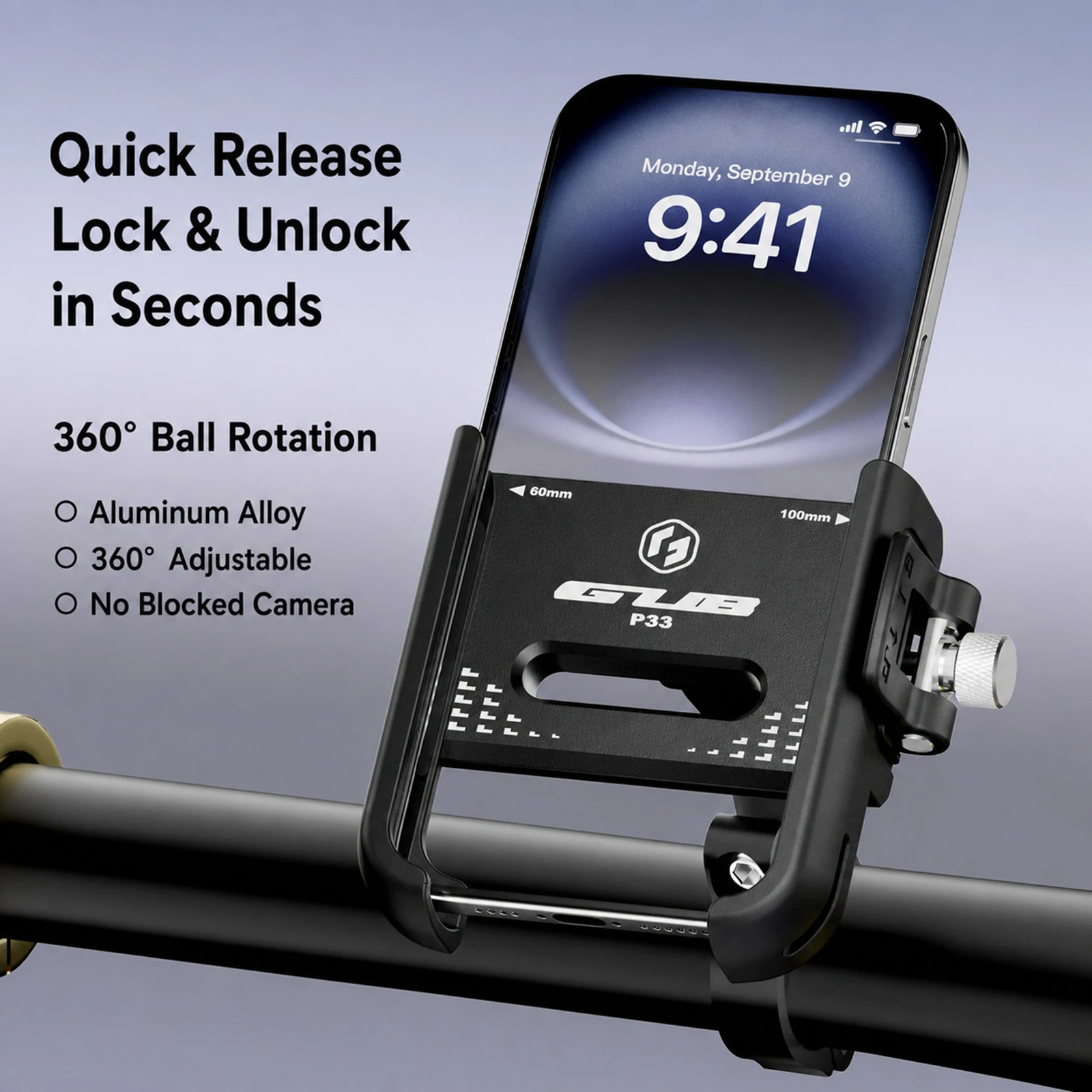 Aluminum Motorcycle Phone Mount Handlebar Mounted Motorcycle Cell Phone Holder with 360 Degree Rotation for 5.4-7.2 Inch Phones