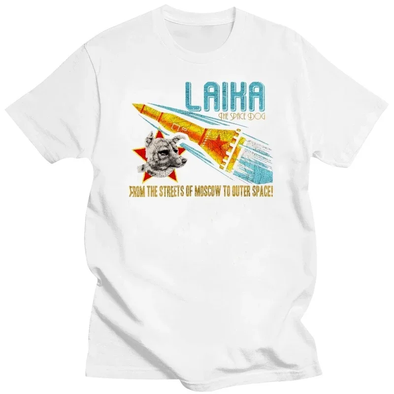 Hot Sale Laika Space Dog Soviet Union T-shirt Ussr Russia Sputnik 2 Moscow Retro Short Sleeve Man T Shirt Funny Fashion Tees