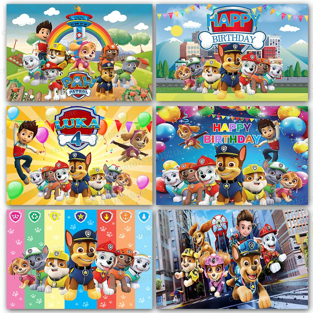 

Paw Patrol Customized Age Name Birthday Party Photo Background Baby Shower Photography Backdrop Banner Decoration