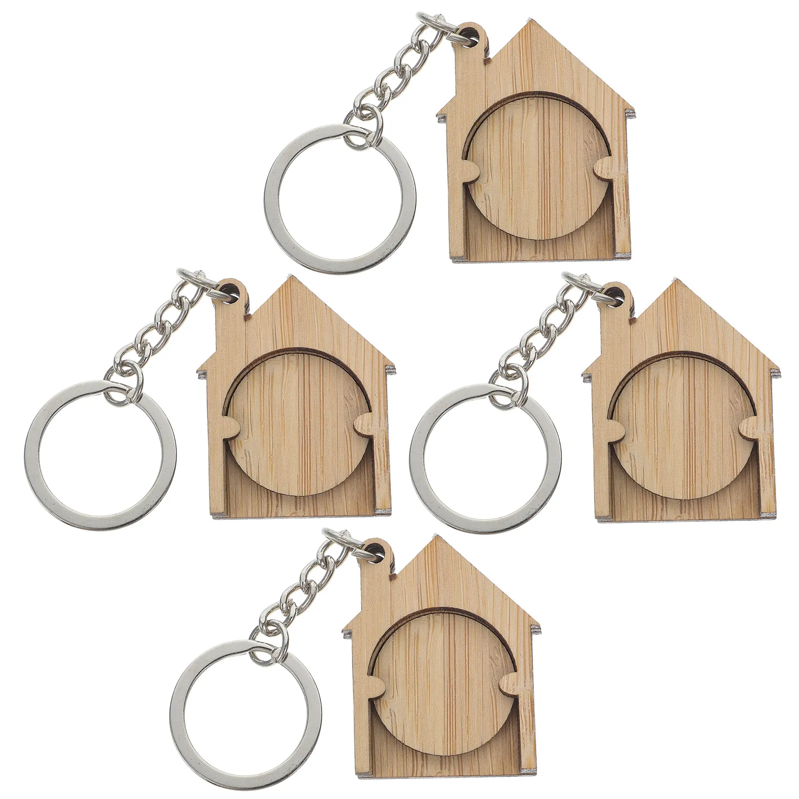 4Pcs Bamboo Keychain Shopping Cart Token Holder Wooden Trolley Token Key Ring Pendant for Grocery Shopping Keychain