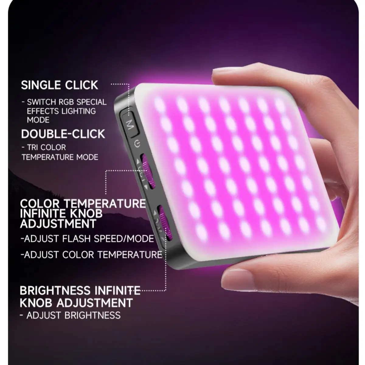 ZIICOYO luce di riempimento per telefono con cambio colore RGB - Illuminazione ricaricabile da 3000 mAh per illuminazione su treppiede e video