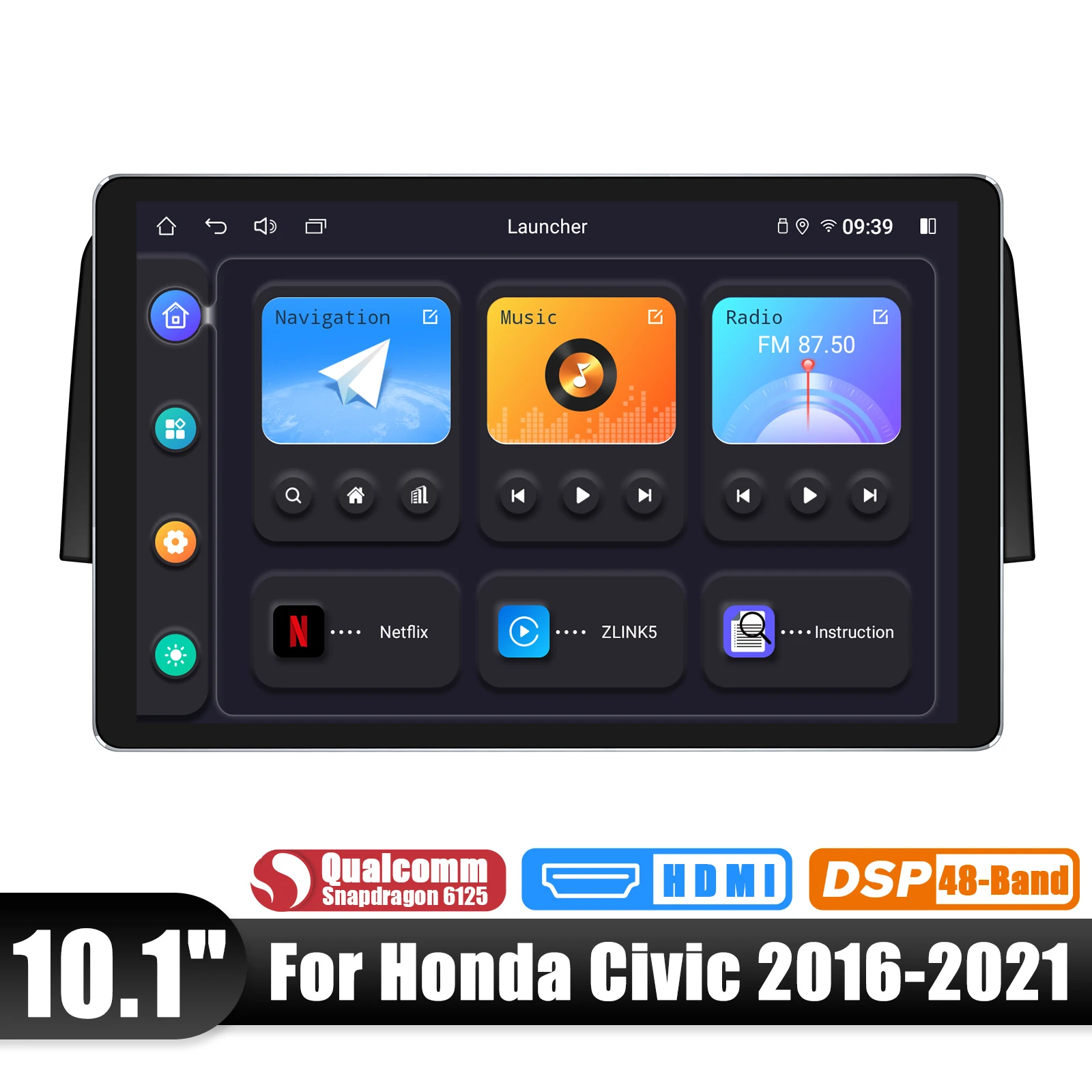 JOYING Plug and Play 10.1 Inch Android Car Radio Stereo Multimedia Player For Honda Civic 2016 -2021With Carplay Android Auto