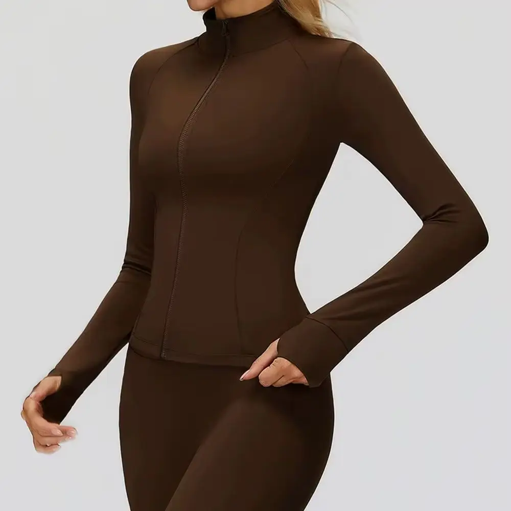 Outdoor Sports Long Sleeved Women Slim Yoga Clothes Zipper Cardigan Stand Up Collar Jacket Running Fitness Jacket Thickened Top