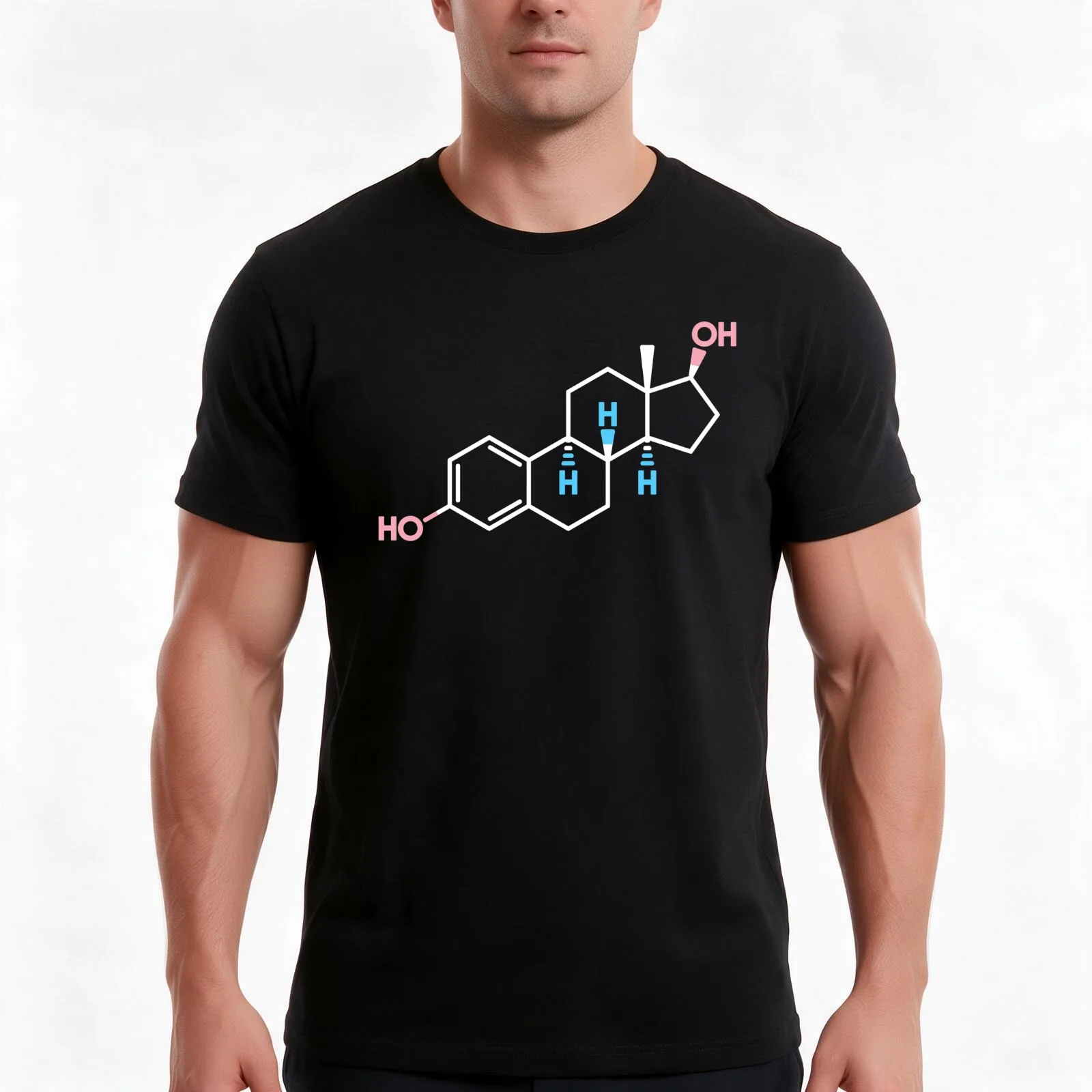 Estradiol Structure Formula T-Shirt, Summer Casual Cotton Tee, Oversized Streetwear Tops, Vintage Graphic Print, 100% Cotton